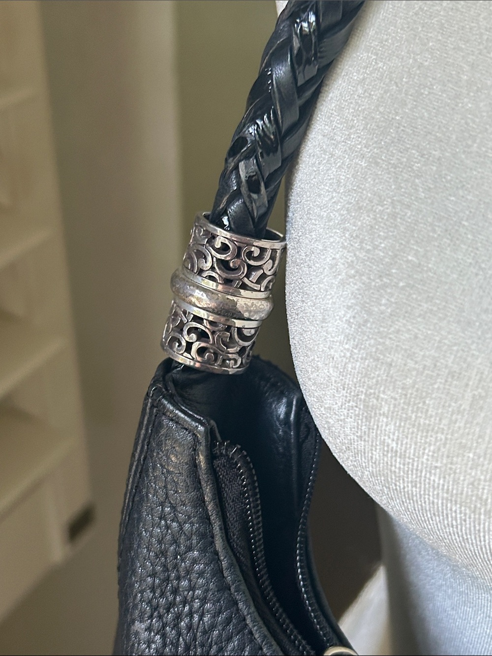 Brighton Black Leather Hobo Shoulder Bag with Braided Strap - Picture 4 of 12